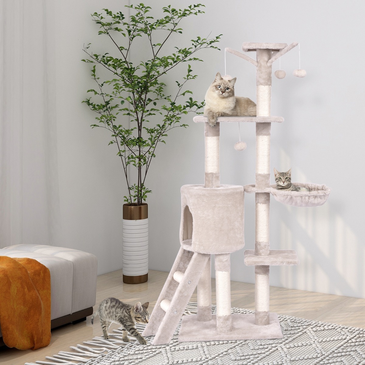 140 CM Cat Tree Kitten Tower with Scratching Post and Ladder