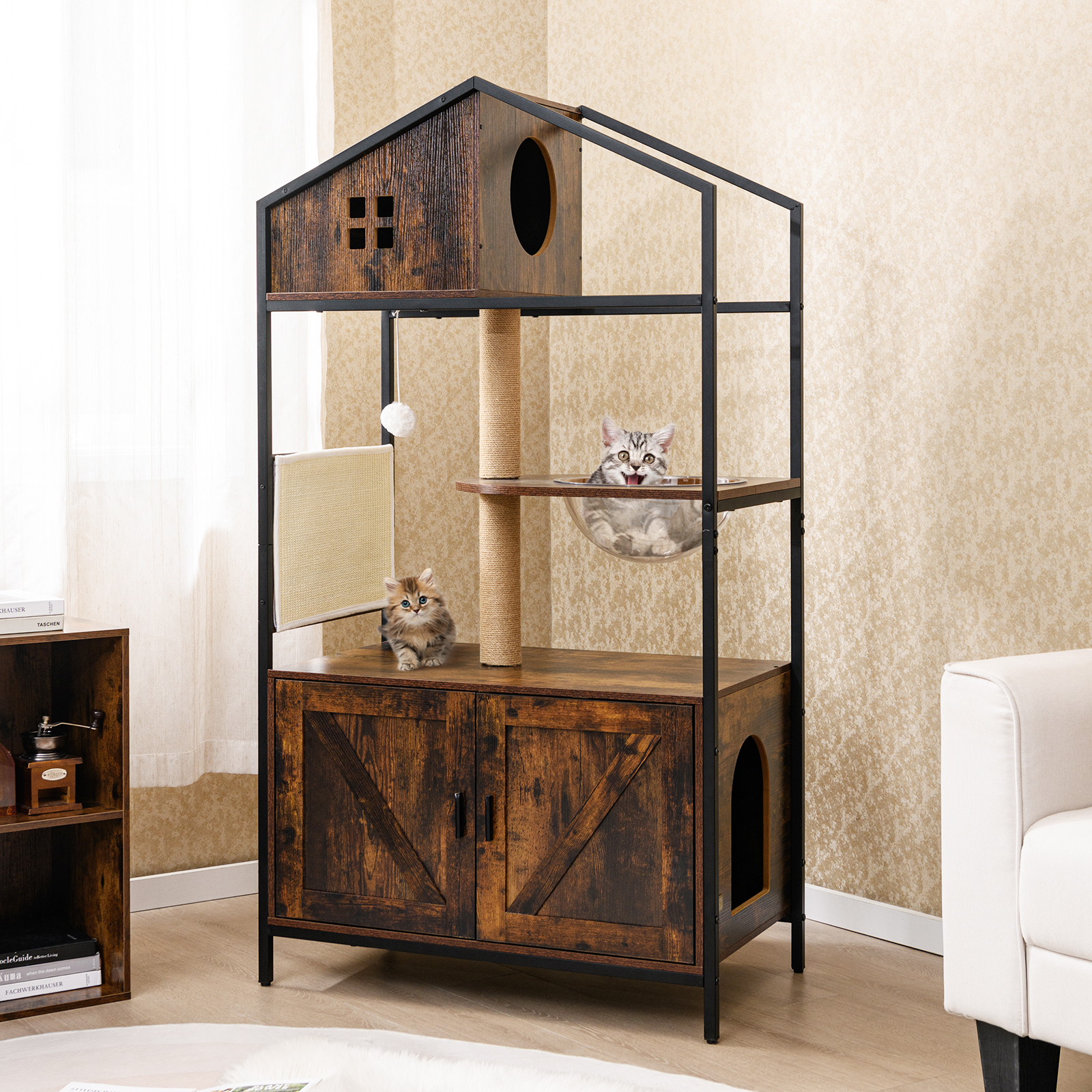 Furfurst Industrial Cat Tower with Hidden Washroom & Litter Box Enclosure
