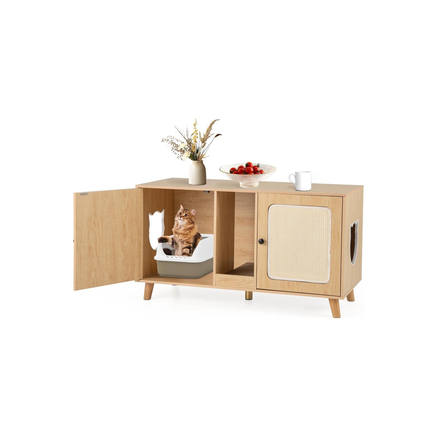 Furfurst Cat Litter Box Enclosure for 2 Cats with Rooms and Sisal Scratching Mats
