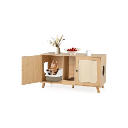 Furfurst Cat Litter Box Enclosure for 2 Cats with Rooms and Sisal Scratching Mats