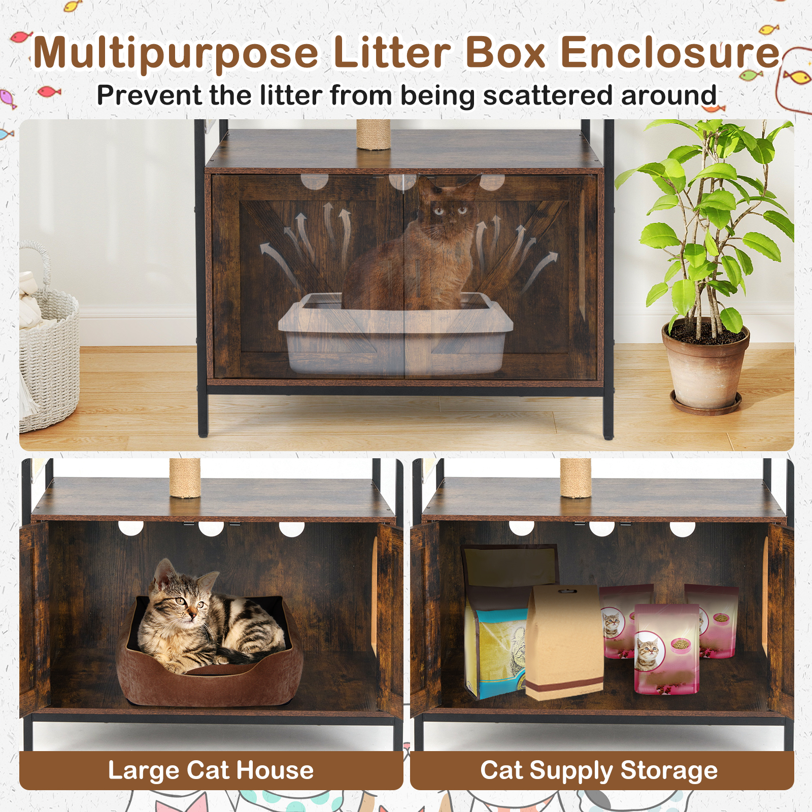 Furfurst Industrial Cat Tower with Hidden Washroom & Litter Box Enclosure