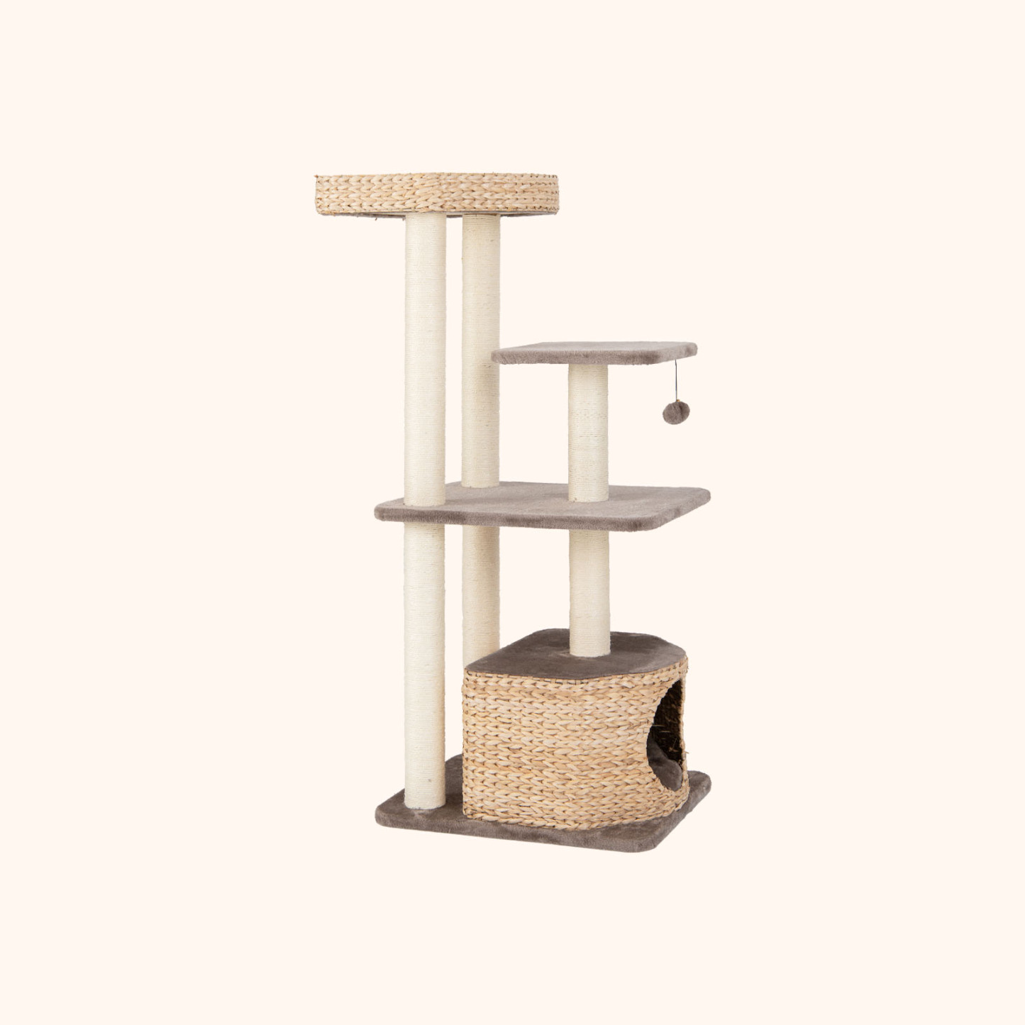 Furfurst 131cm Cattail Cat Tower with Sisal Scratching Posts Perch Condo Dangling Ball