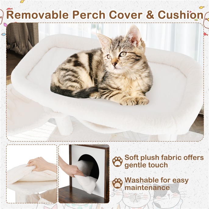 Furfurst Cat Tree with Litter Box Enclosure Hidden Washroom