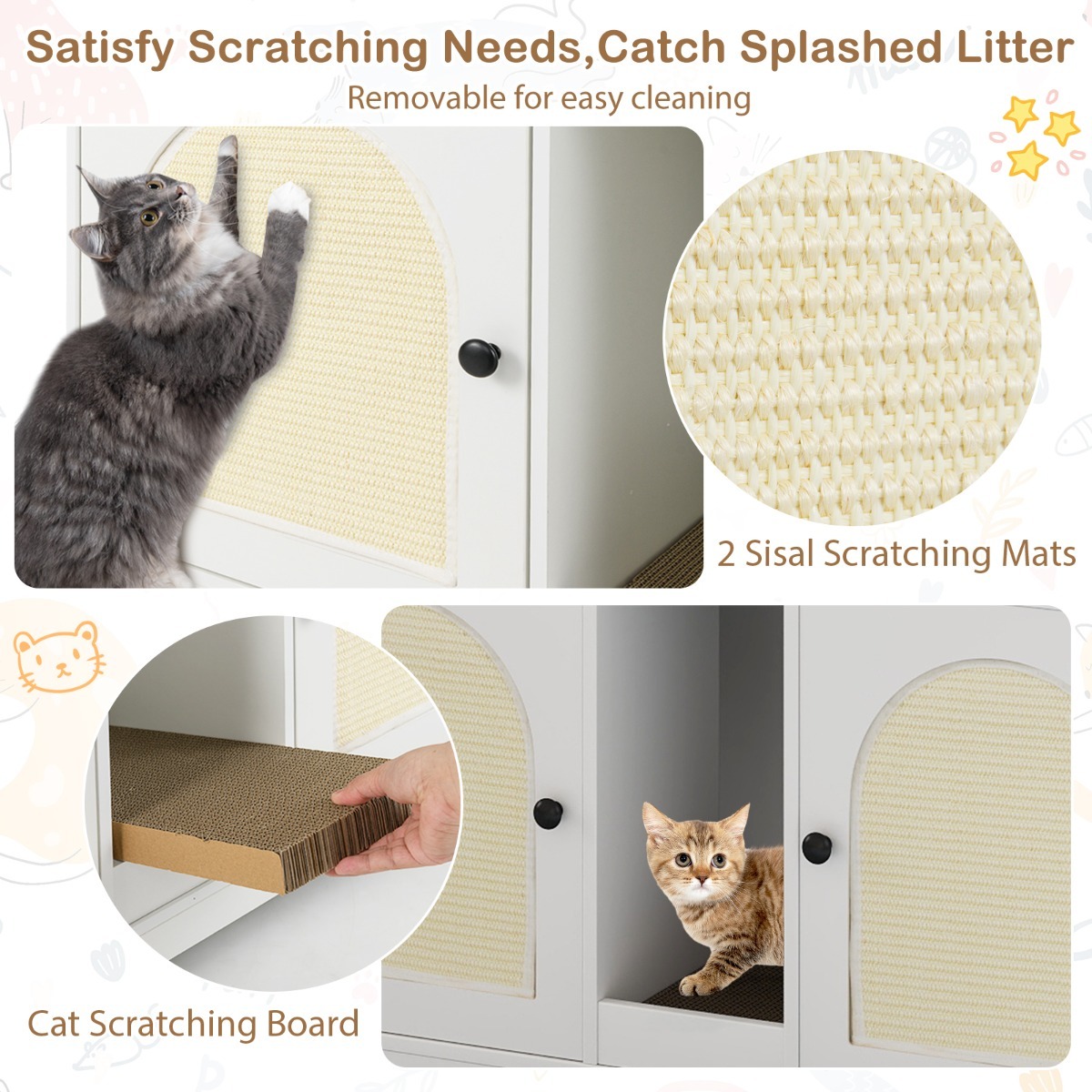 Furfurst Cat Litter Box Enclosure with Storage and Double Rooms for 2 Cats
