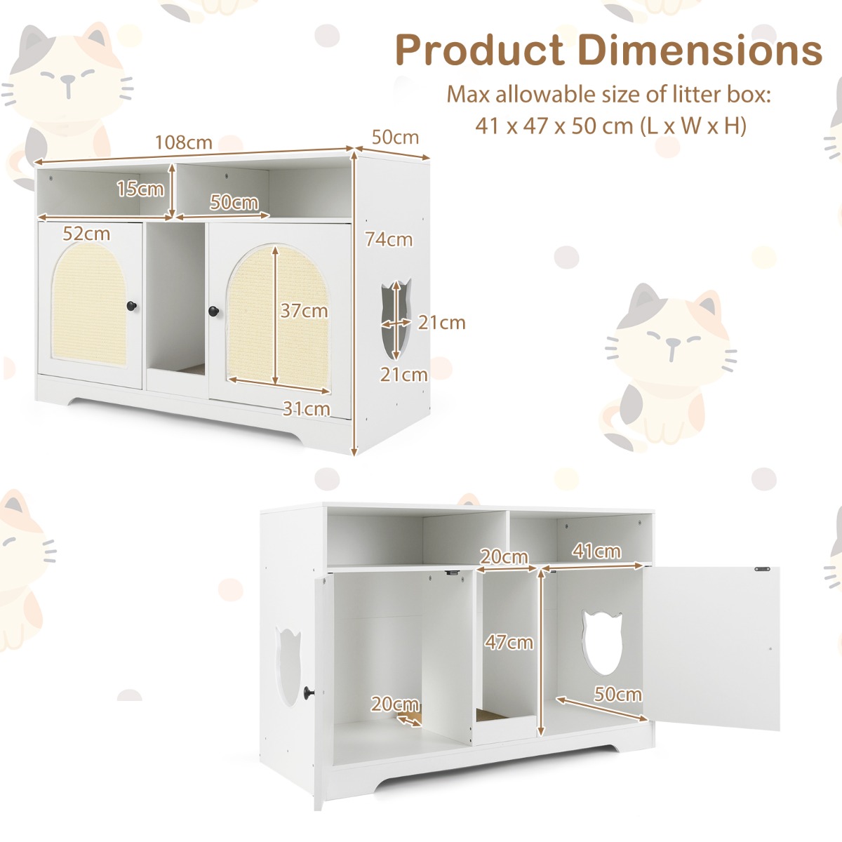 Furfurst Cat Litter Box Enclosure with Storage and Double Rooms for 2 Cats
