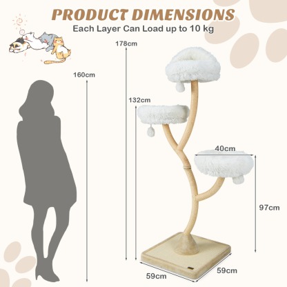 Furfurst 178cm Multi-Level Cat Activity Center with 3 Warm Perches for Cat