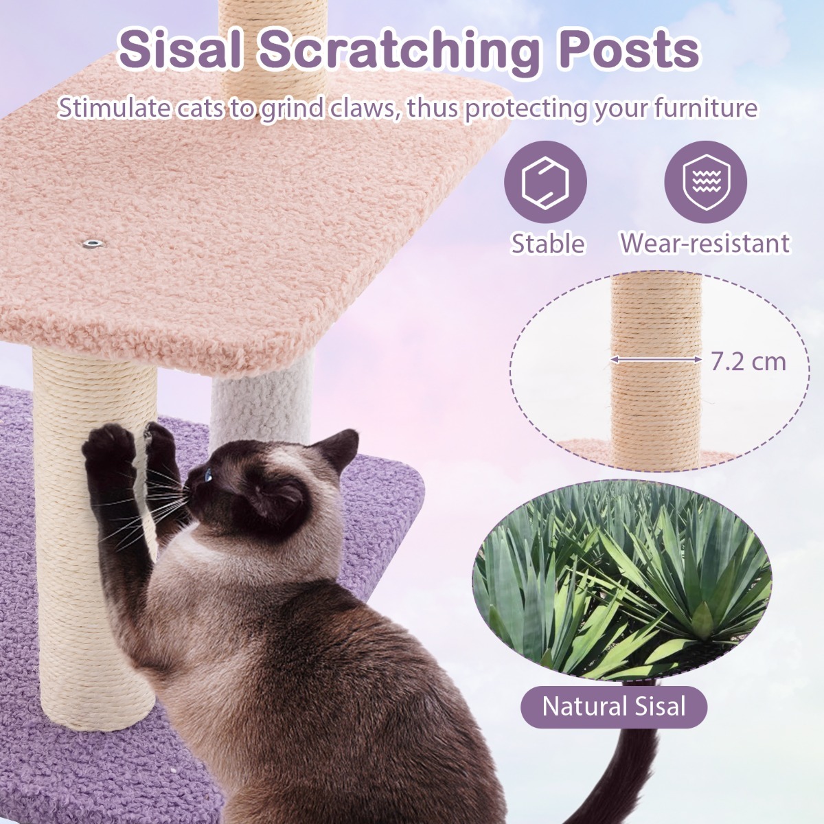 Multi-level Cute Cat Tree with Sisal Covered Scratching Posts and Condo