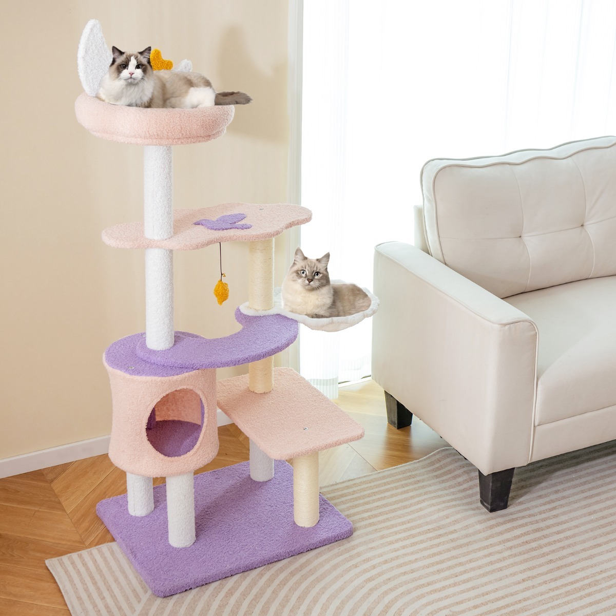 Multi-level Cute Cat Tree with Sisal Covered Scratching Posts and Condo
