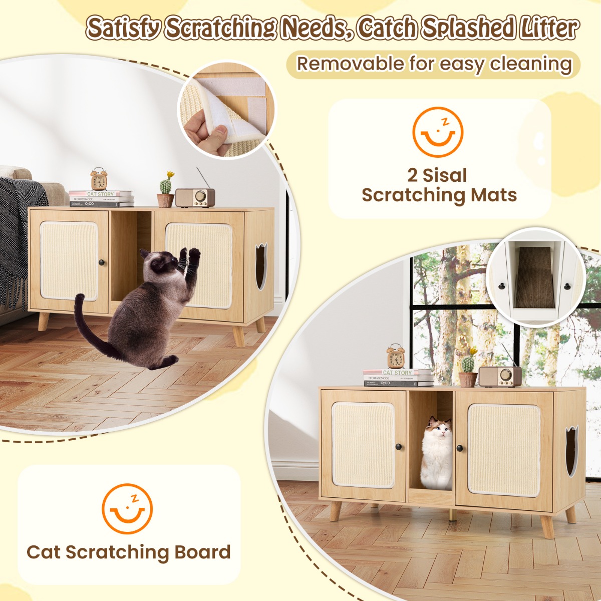 Furfurst Cat Litter Box Enclosure for 2 Cats with Rooms and Sisal Scratching Mats