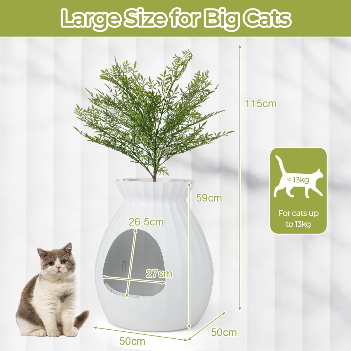 Hidden Cat Litter Box Furniture with Faux Plant for Pet