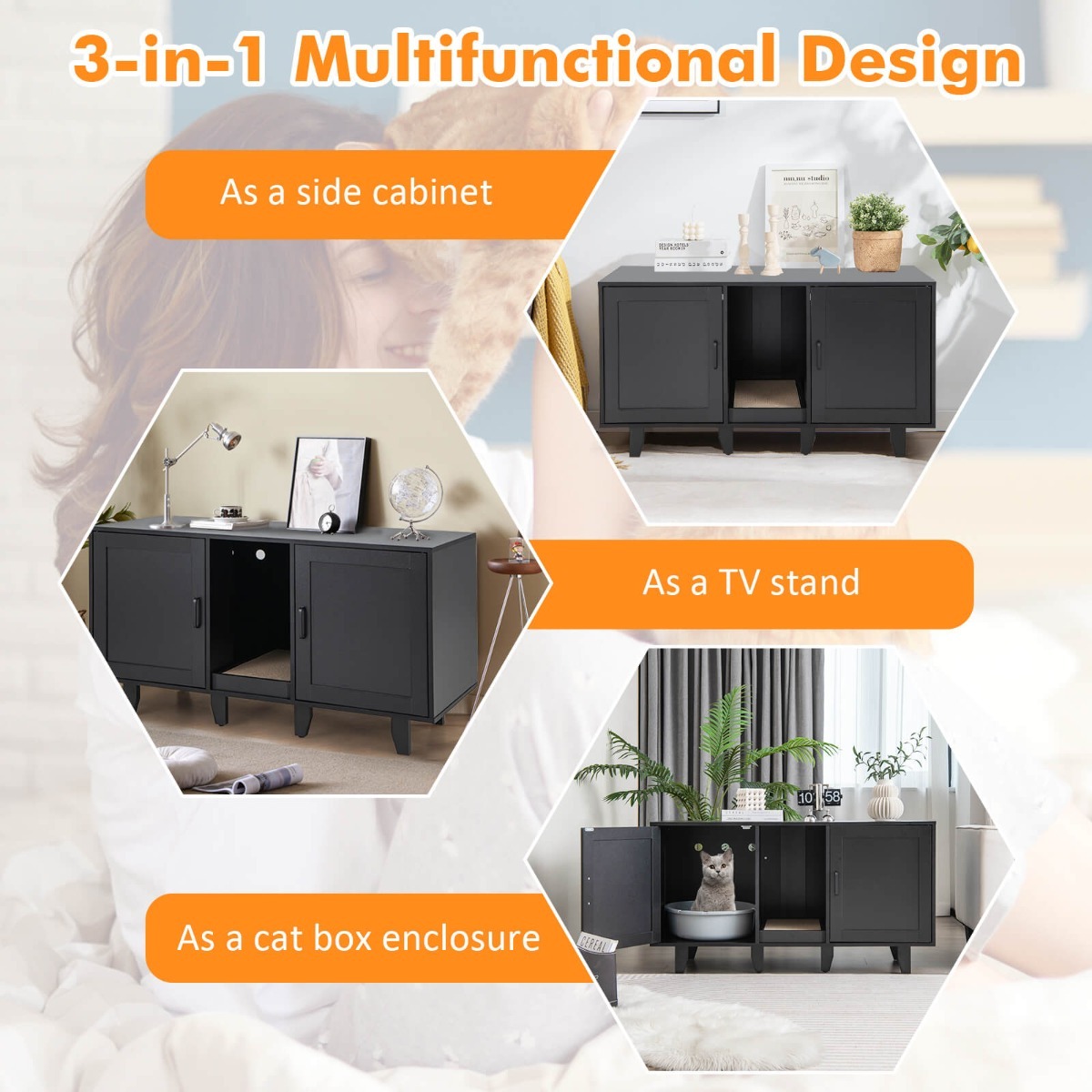 Cat Litter Box Enclosure TV Stand with Scratching Board