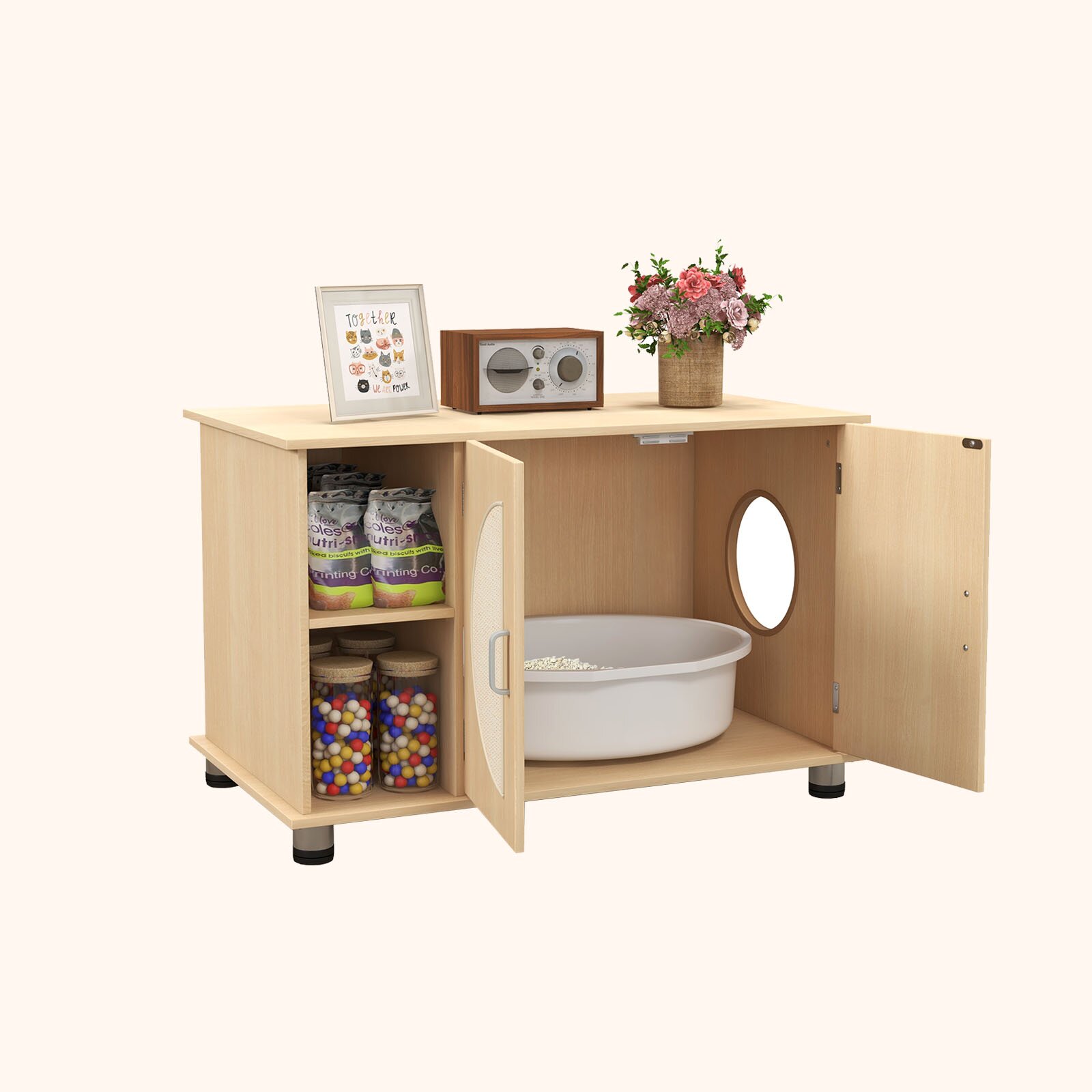 Furfurst Cat Litter Box Enclosure with Sisal Scratching Doors