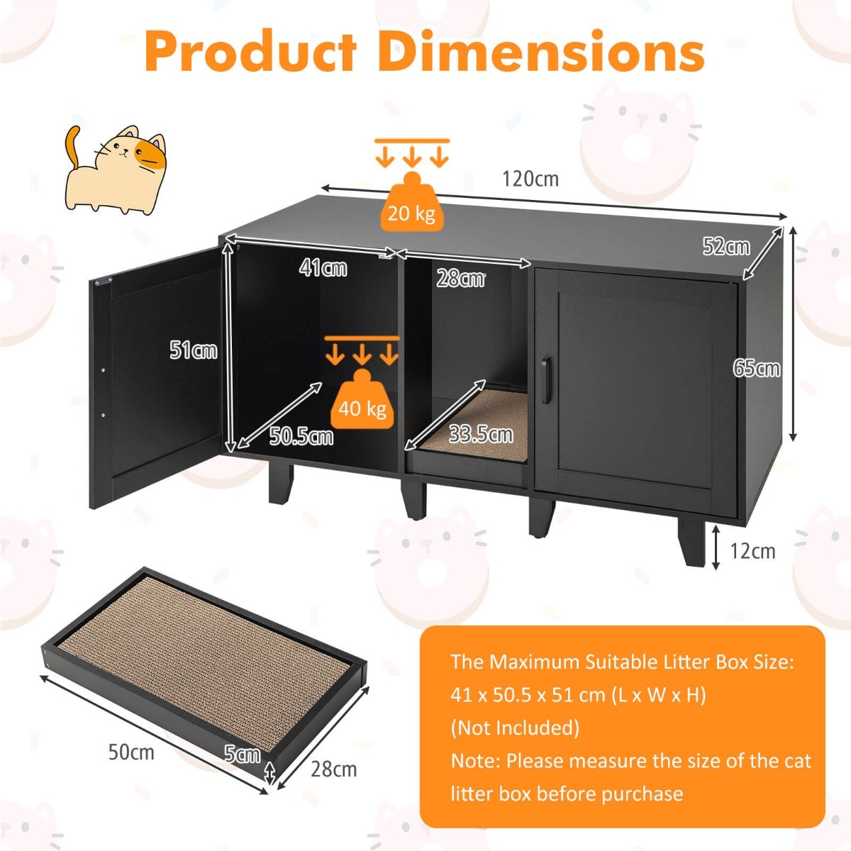 Cat Litter Box Enclosure TV Stand with Scratching Board