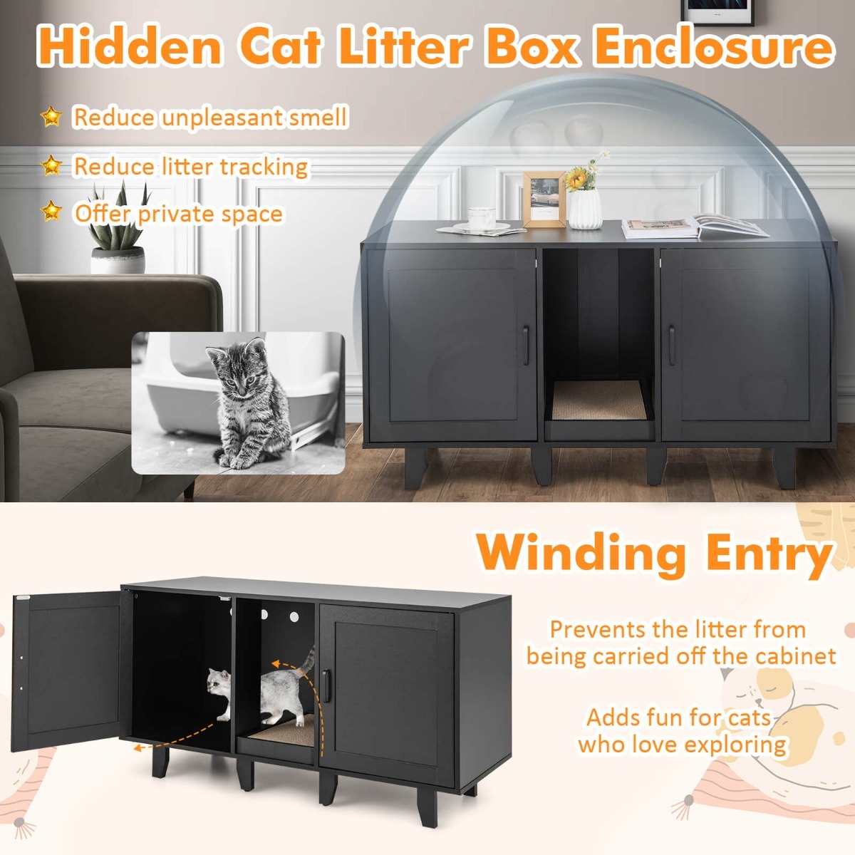 Cat Litter Box Enclosure TV Stand with Scratching Board
