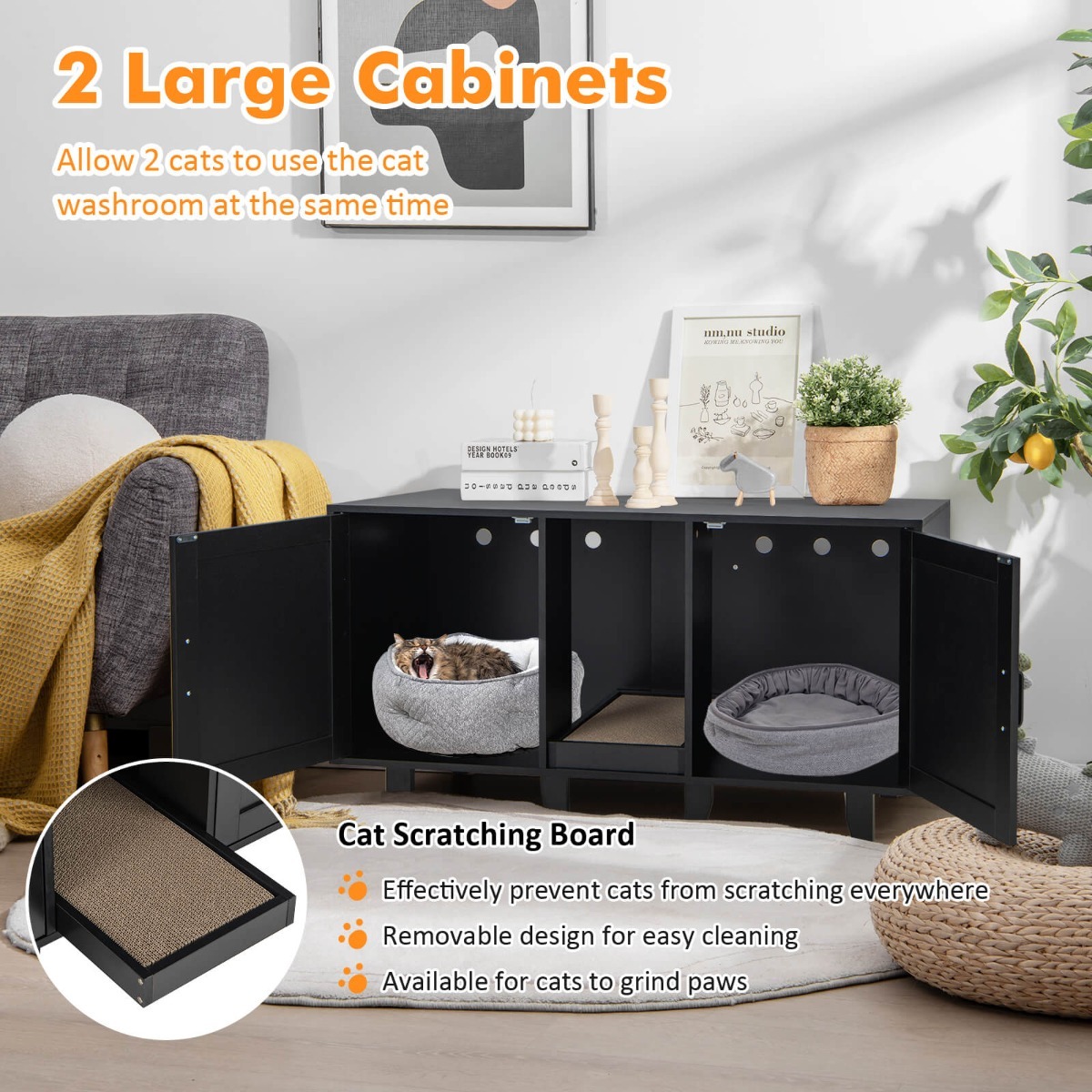 Cat Litter Box Enclosure TV Stand with Scratching Board