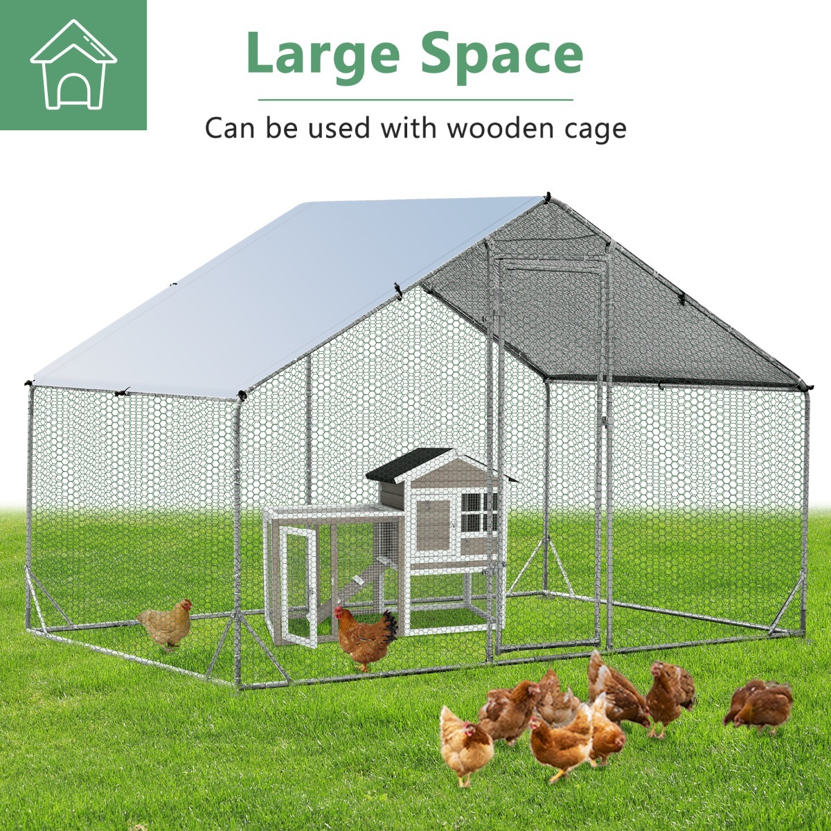 Large Spire-Shaped Chicken Coop with Waterproof and Sun-protective Cover for Backyard/Farm