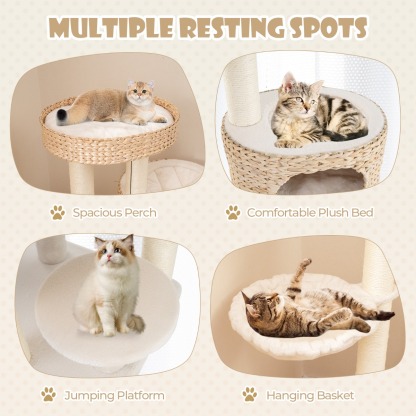 Cat Tree with Hanging Basket and Ladder for Indoor Cats
