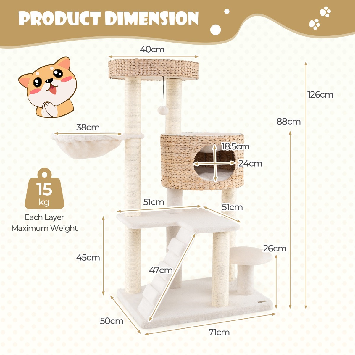 Cat Tree with Hanging Basket and Ladder for Indoor Cats