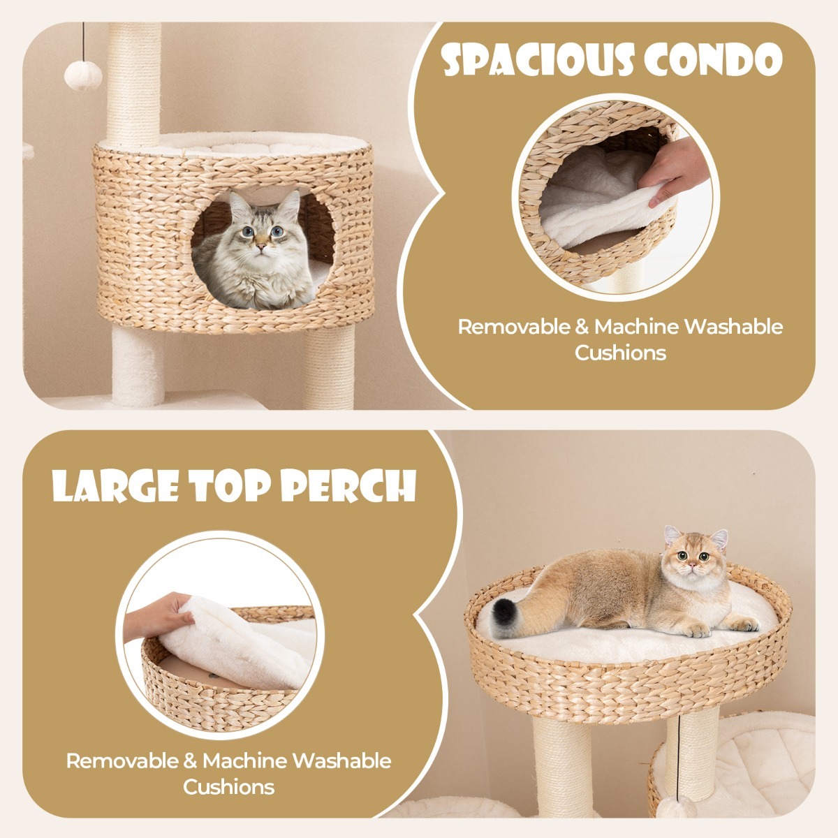 Cat Tree with Hanging Basket and Ladder for Indoor Cats