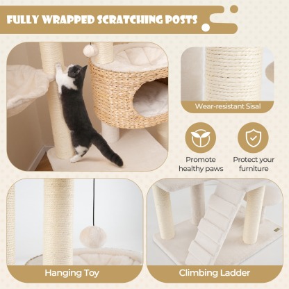 Cat Tree with Hanging Basket and Ladder for Indoor Cats