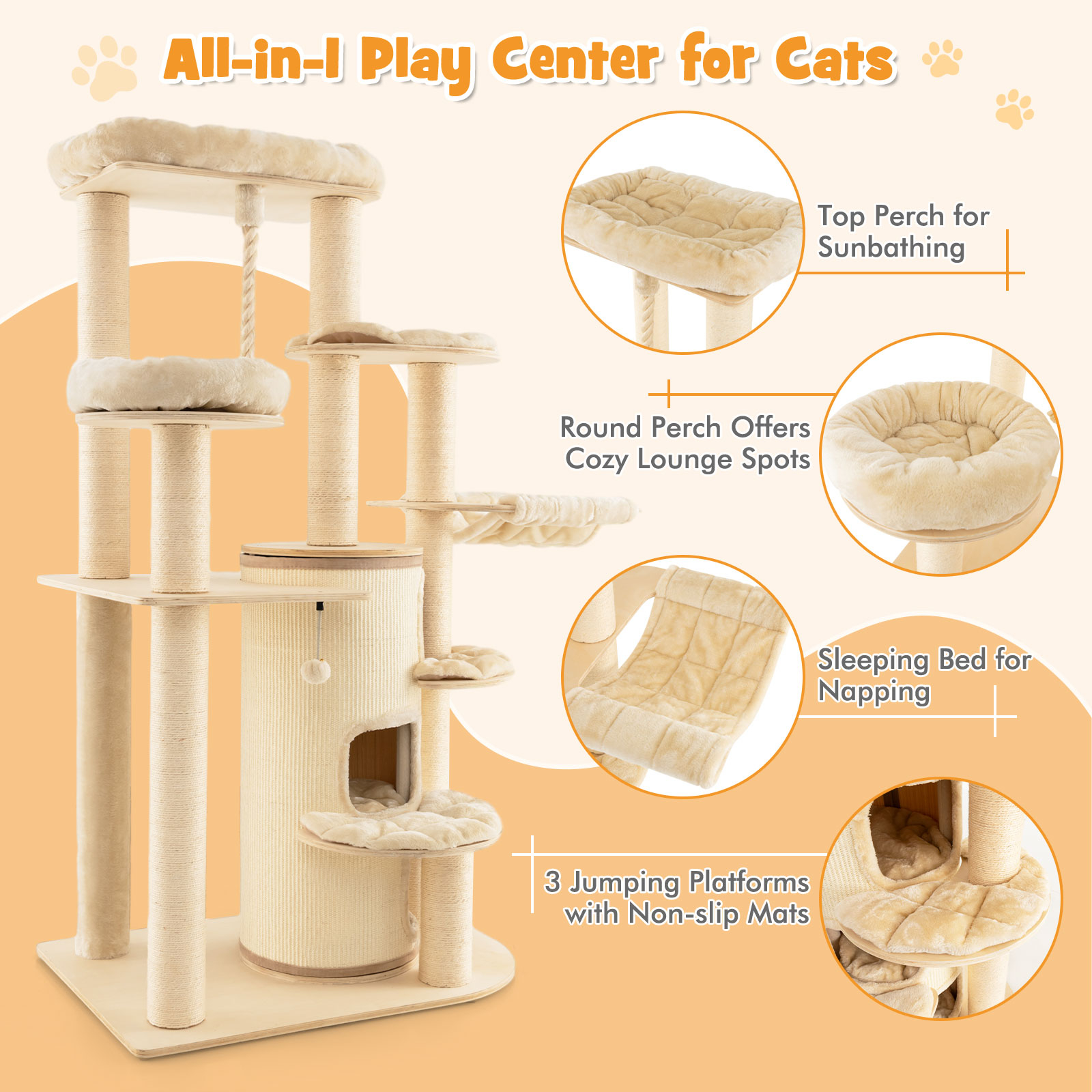Furfurst Multi-Level Cat Tree with 3-story Cat Condo