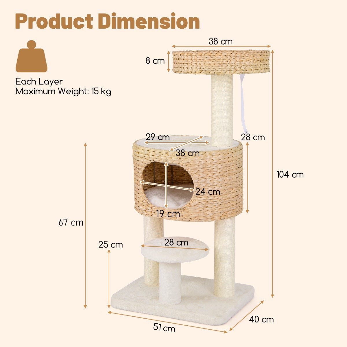 Modern Cat Tower with Hanging Toy and Anti-tipping Device