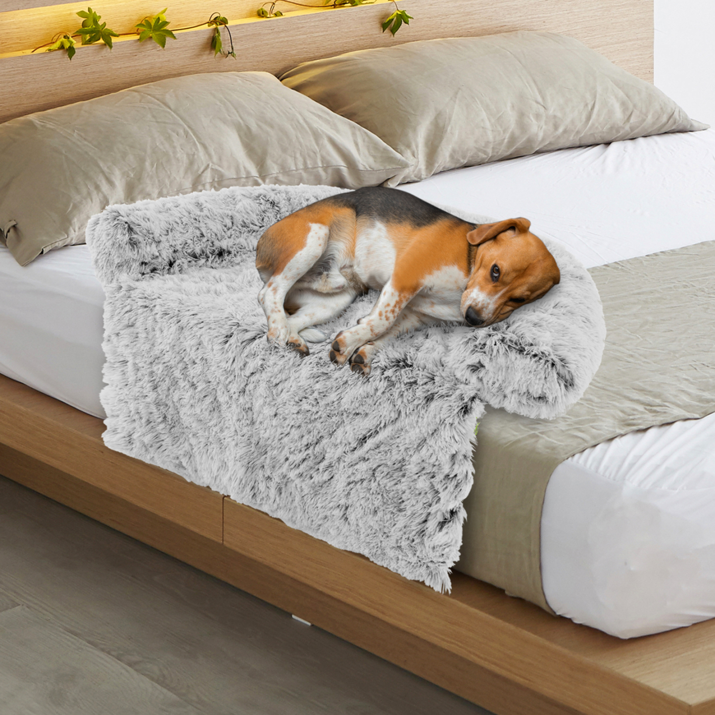 Furfurst Black Plush Calming Dog Couch Bed with Anti-Slip Bottom
