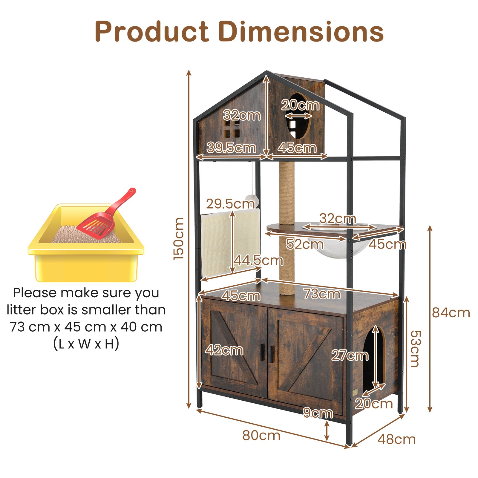 Furfurst Industrial Cat Tower with Hidden Washroom & Litter Box Enclosure