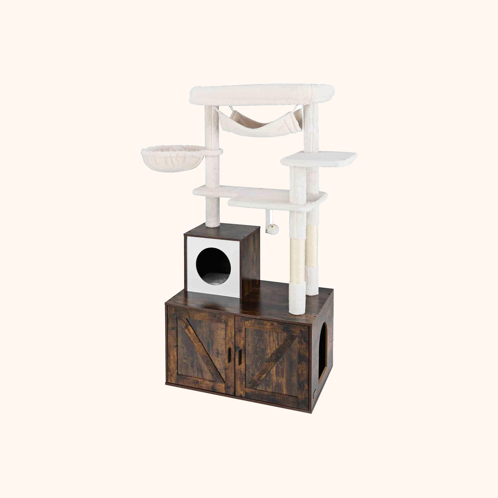 Furfurst Cat Tree with Litter Box Enclosure Hidden Washroom