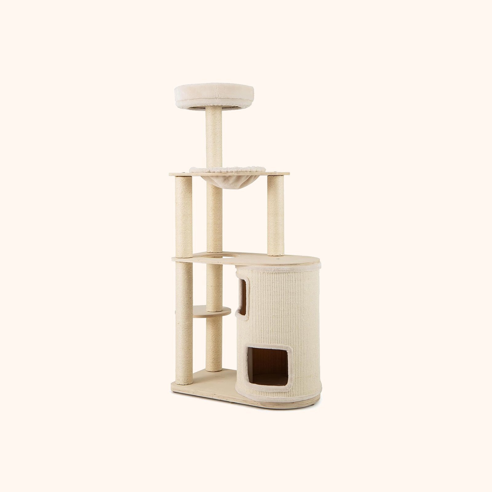 Furfurst Wooden Cat Tower with Sisal Scratching Posts and Washable Plush Cushion