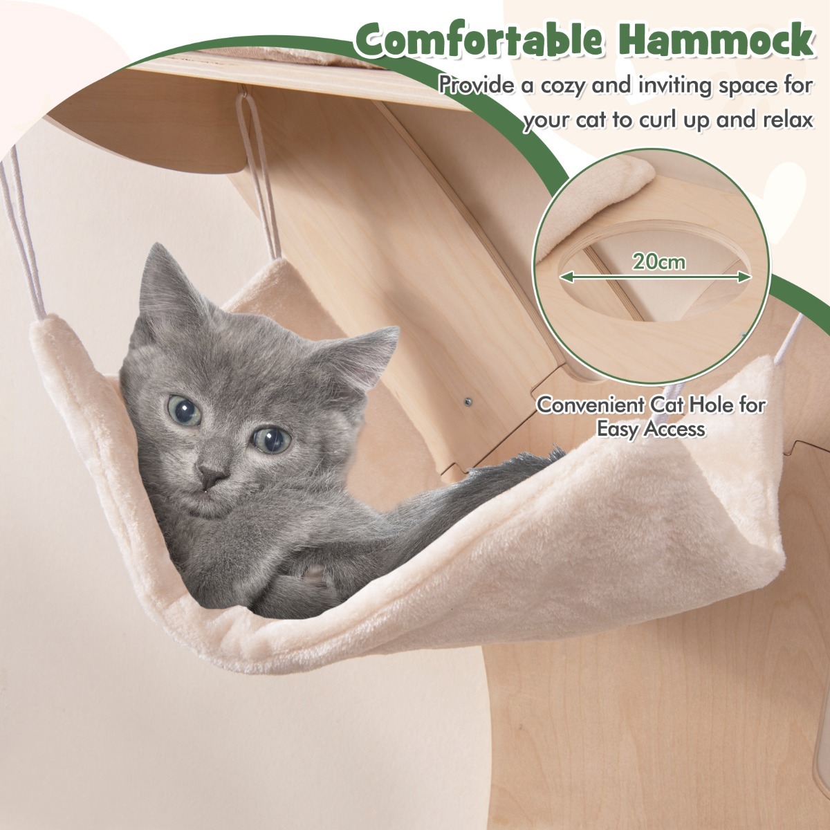 Wall-Mounted Cat Tower with 4 Platforms and Sisal Scratching Mat