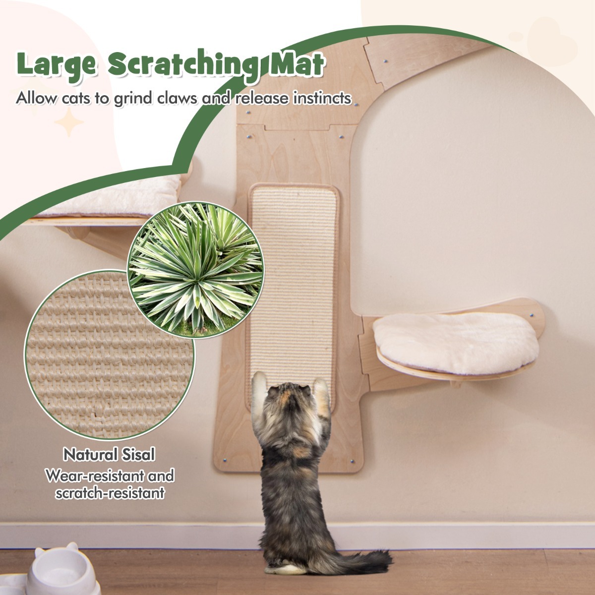 Wall-Mounted Cat Tower with 4 Platforms and Sisal Scratching Mat