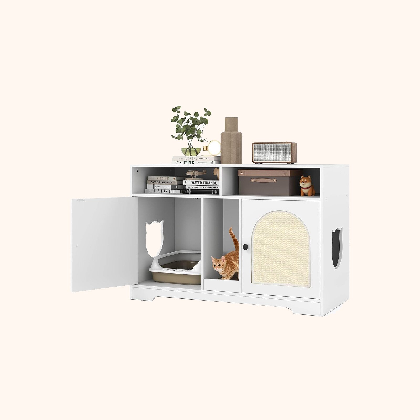 Furfurst Cat Litter Box Enclosure with Storage and Double Rooms for 2 Cats