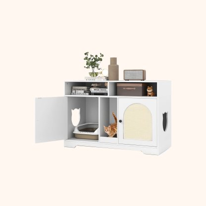 Furfurst Cat Litter Box Enclosure with Storage and Double Rooms for 2 Cats