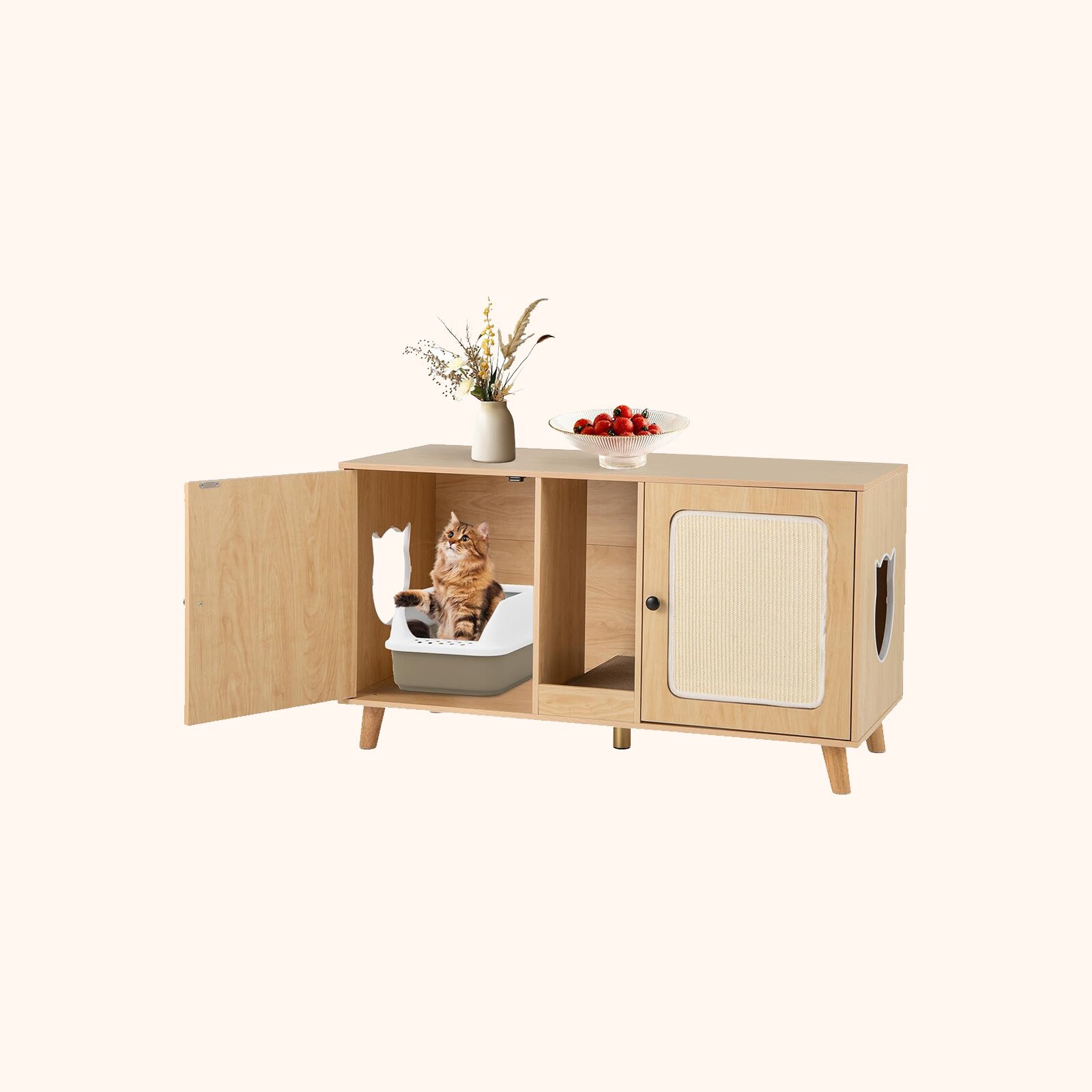 Furfurst Cat Litter Box Enclosure for 2 Cats with Rooms and Sisal Scratching Mats