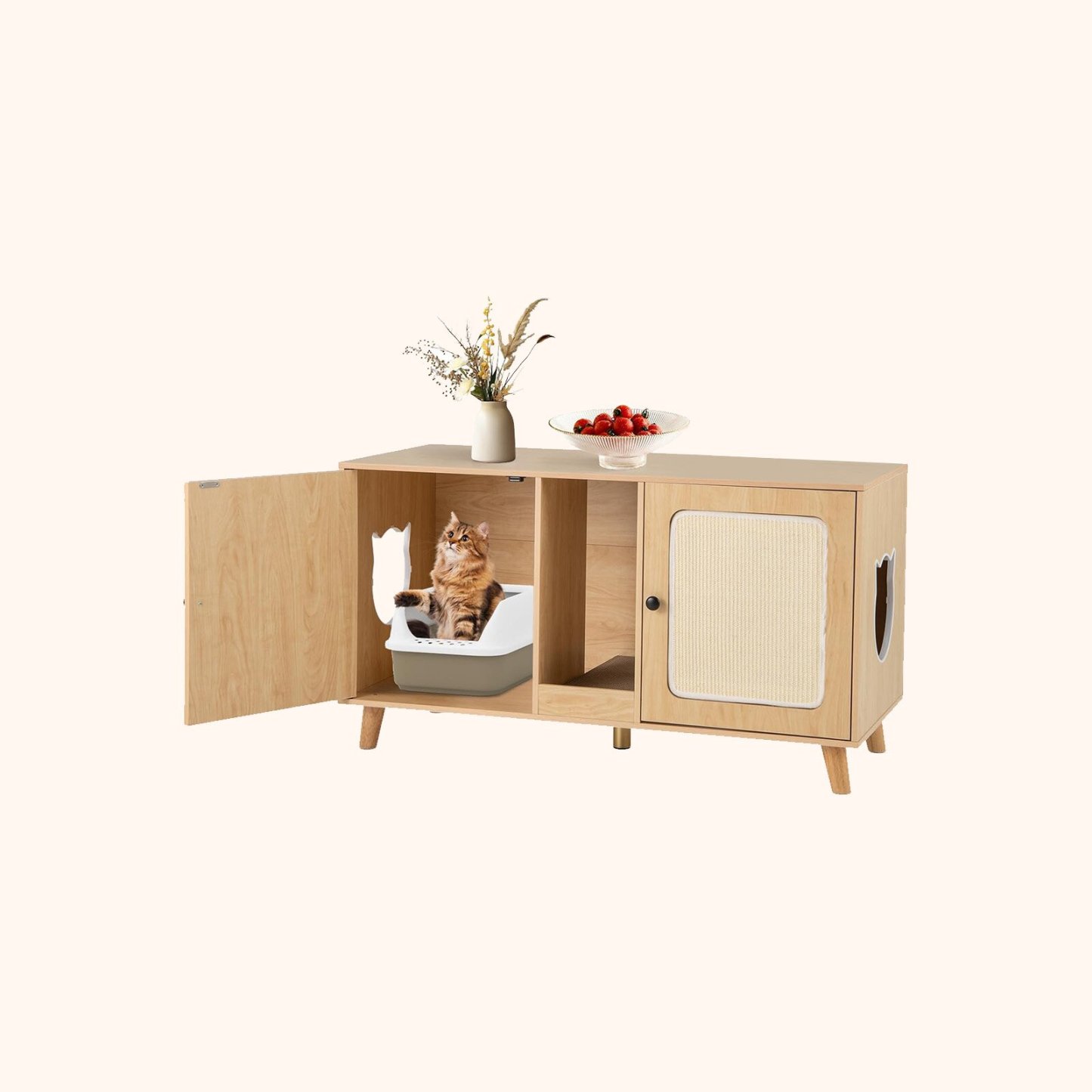 Furfurst Cat Litter Box Enclosure for 2 Cats with Rooms and Sisal Scratching Mats