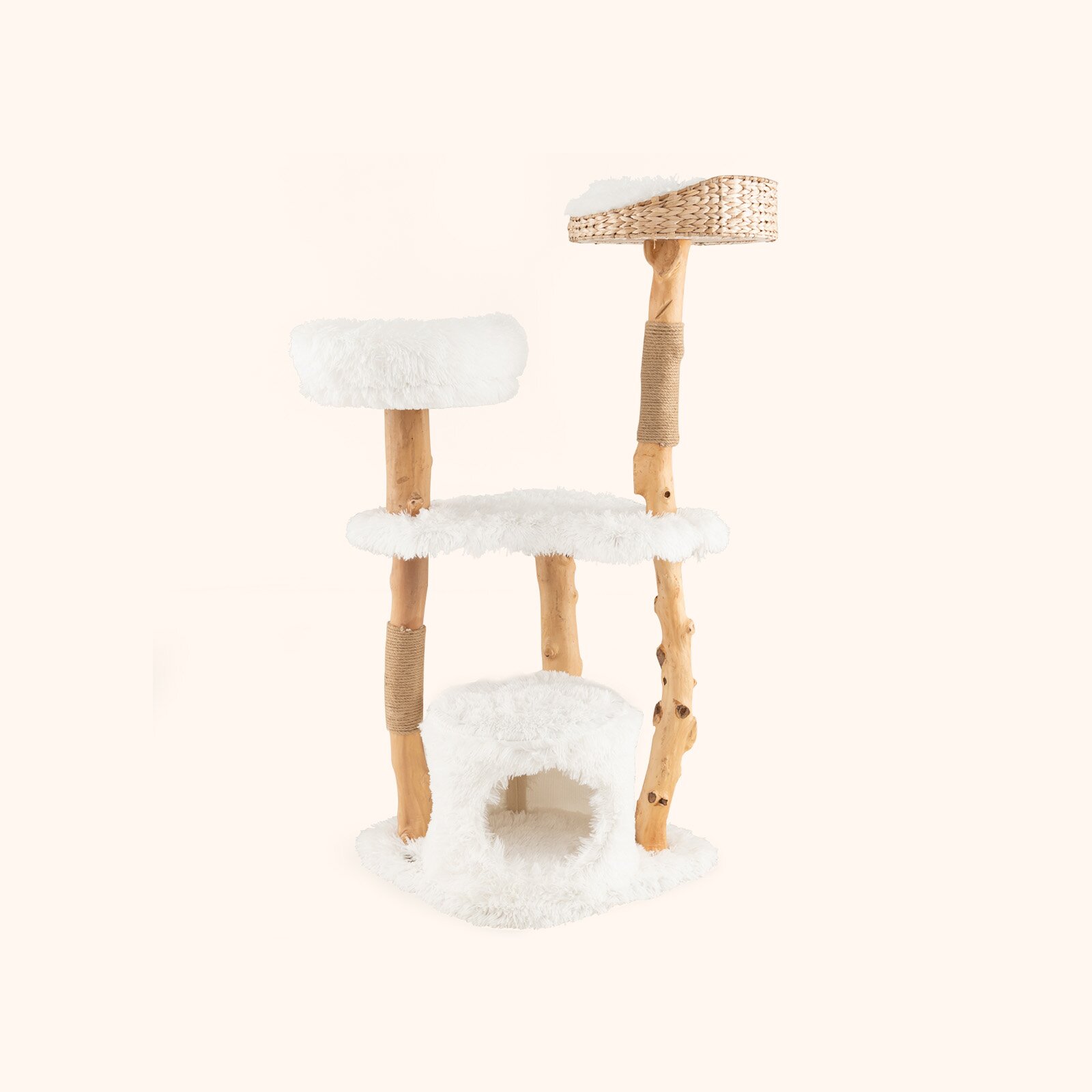 Furfurst 124 CM Tall Wooden Cat Tree with Jute Scratching Posts For Pet