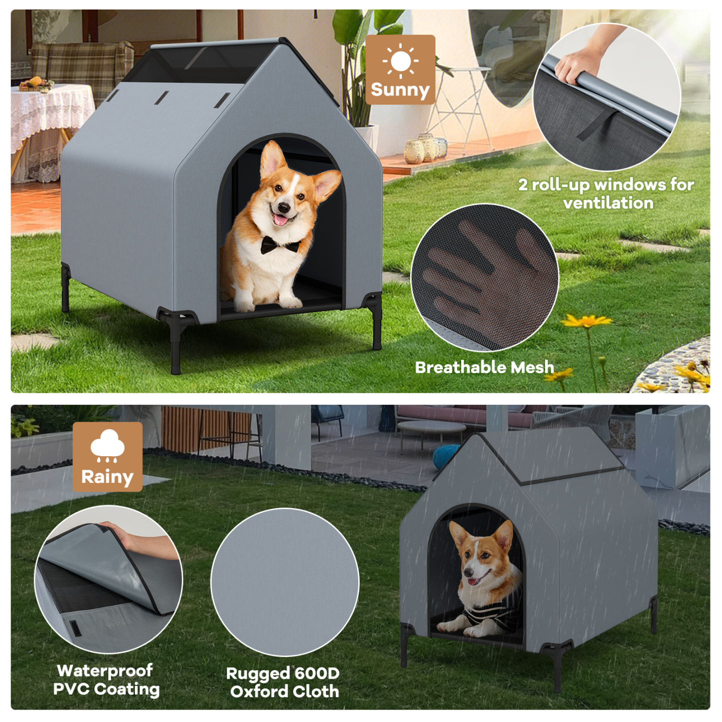 Outdoor Elevated Pet House with Ventilated Windows