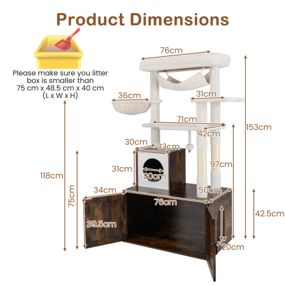 Furfurst Cat Tree with Litter Box Enclosure Hidden Washroom