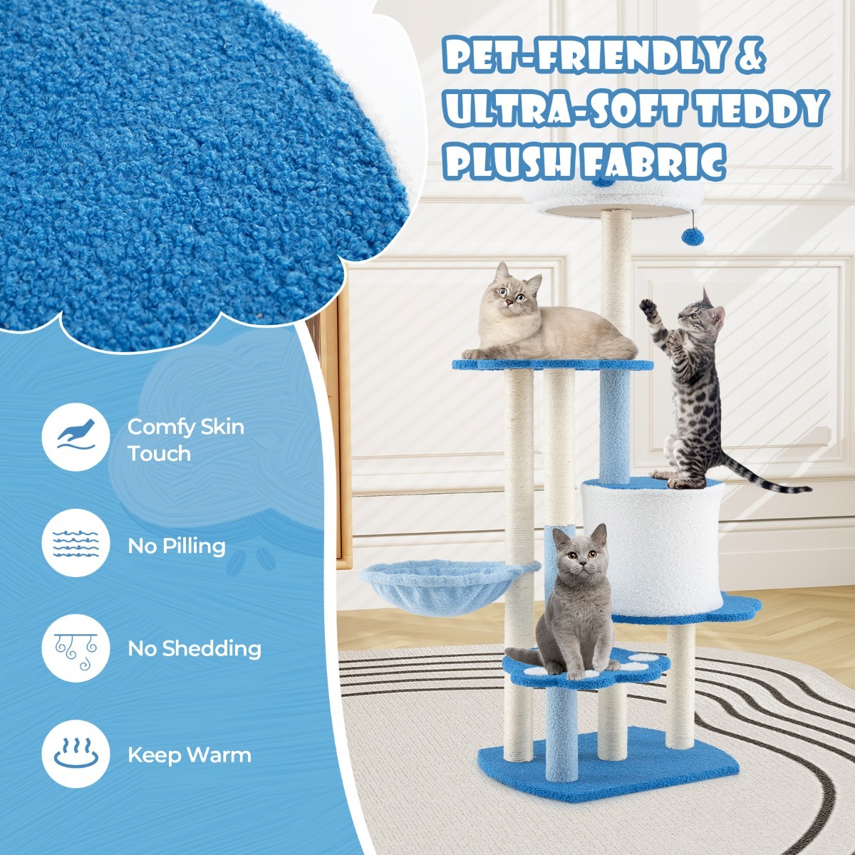 137cm Tall Modern Cat Tree Tower with Sisal Scratching Posts and Dangling Ball