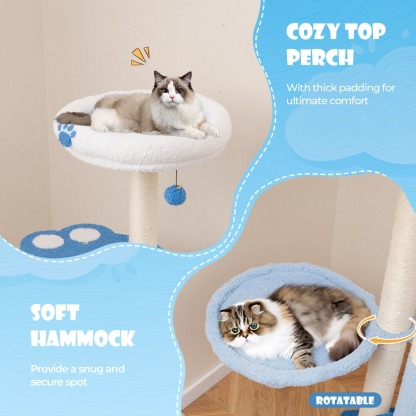 137cm Tall Modern Cat Tree Tower with Sisal Scratching Posts and Dangling Ball