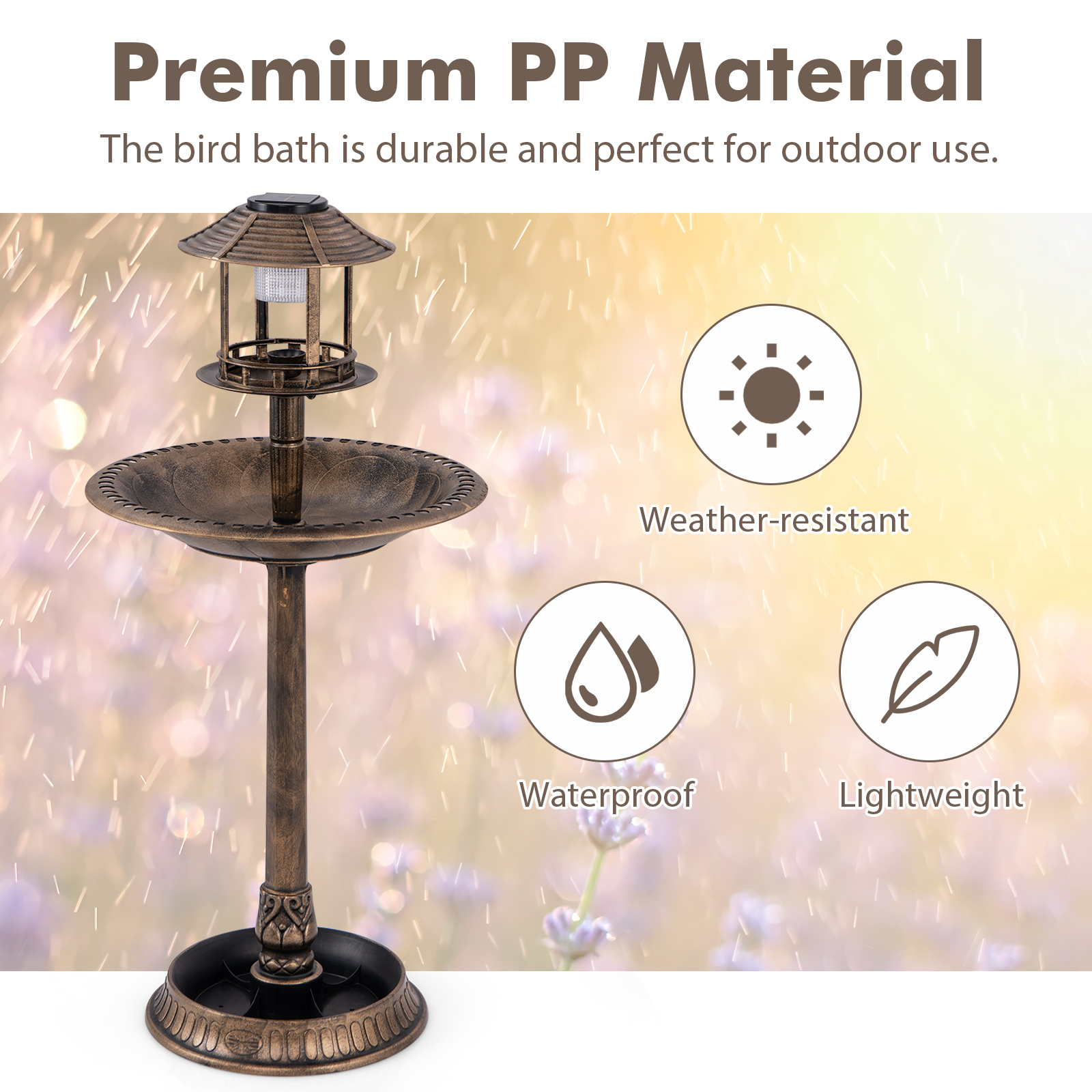 Furfurst Pedestal Bird Bath with Solar Light with Bird Feeder and Flower Planter