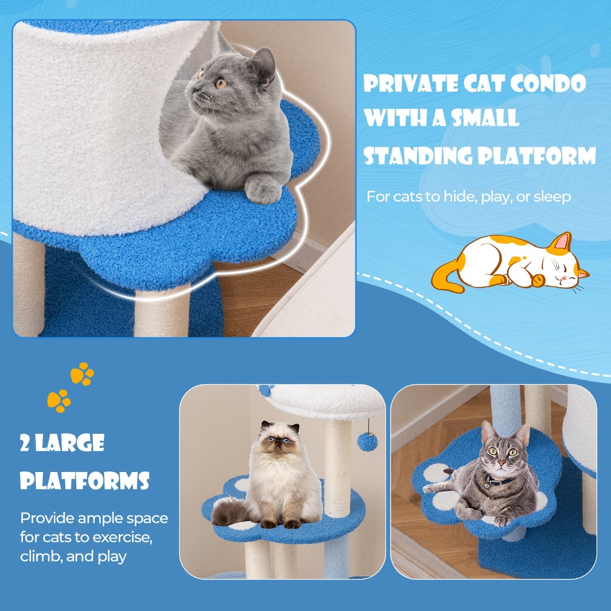 137cm Tall Modern Cat Tree Tower with Sisal Scratching Posts and Dangling Ball