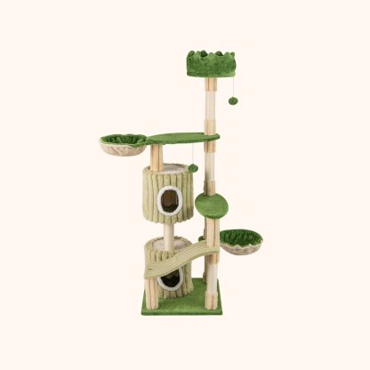 Furfurst Multi-Level Aesthetic Stripped Kitten Tower with 2 Condos and 2 Hammocks