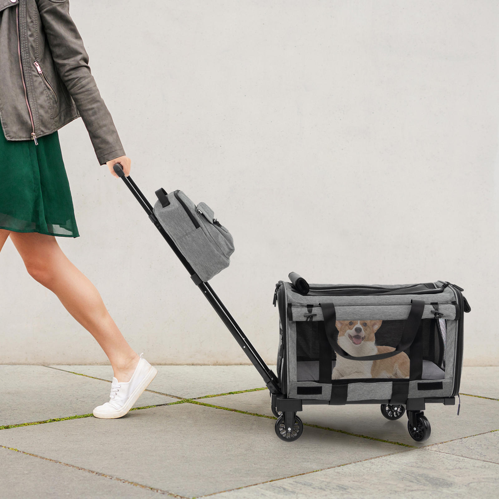 Furfurst Rolling Cat Carrier with Litter Bag and Dual-use Pads