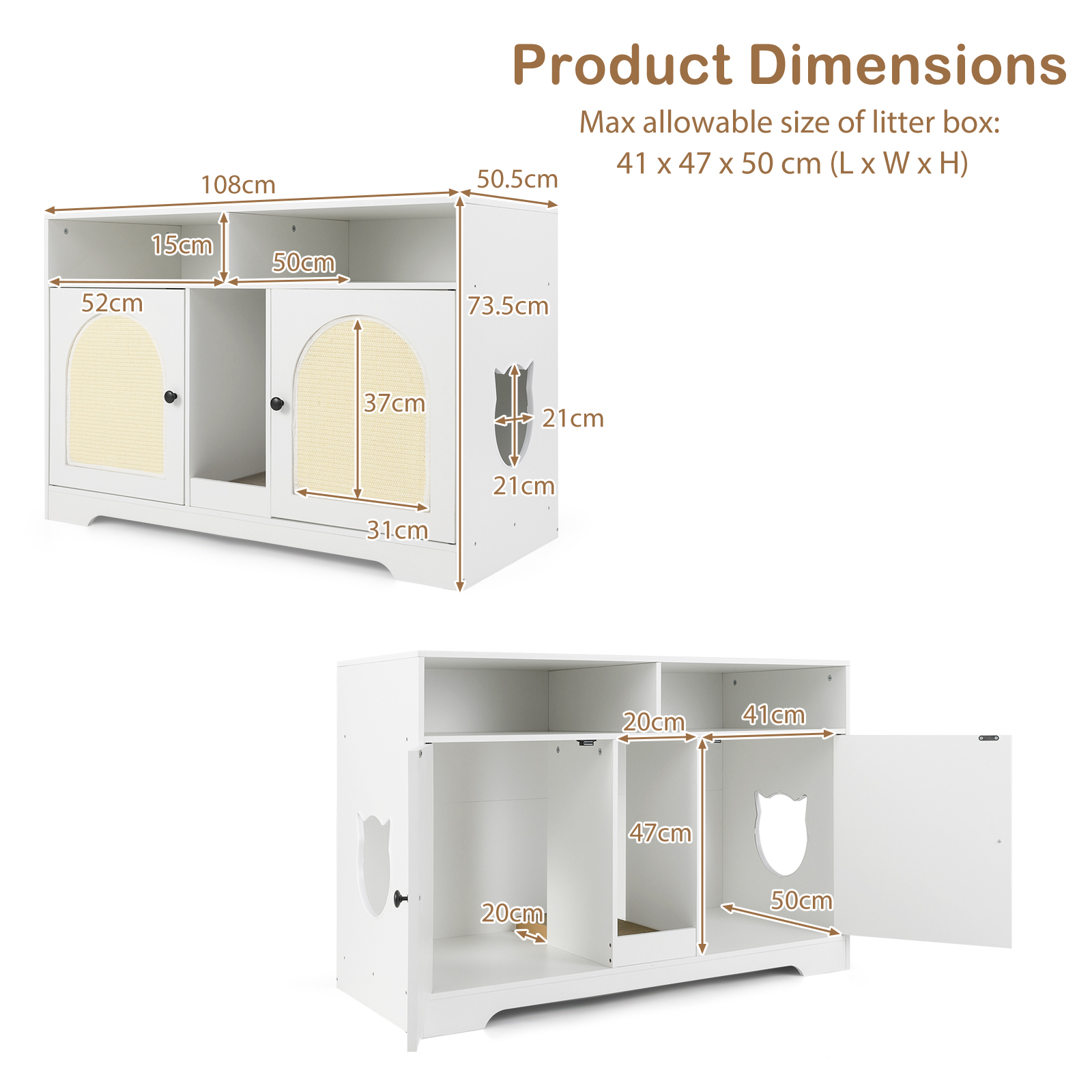 Furfurst Cat Litter Box Enclosure with Storage and Double Rooms for 2 Cats