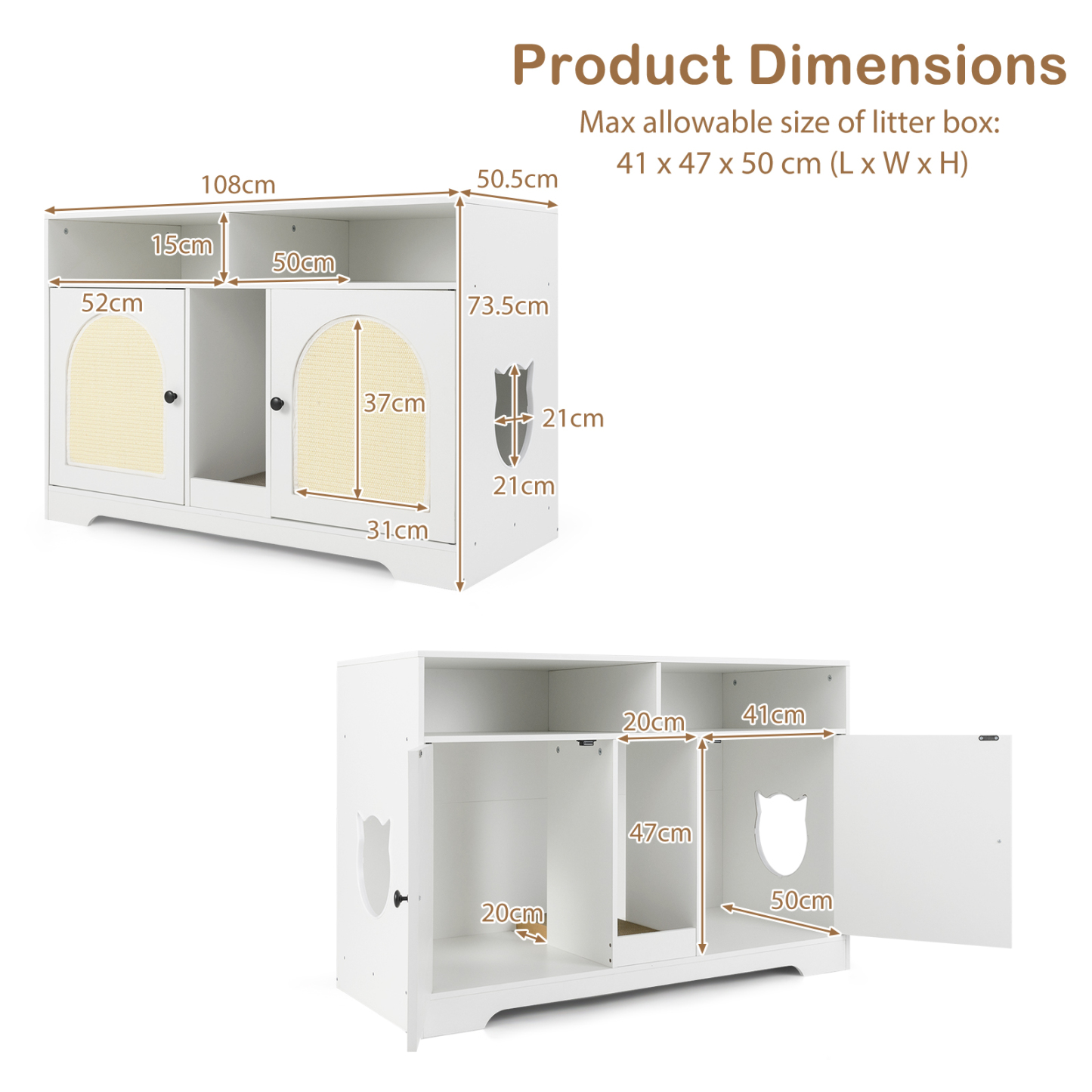Furfurst Cat Litter Box Enclosure with Storage and Double Rooms for 2 Cats
