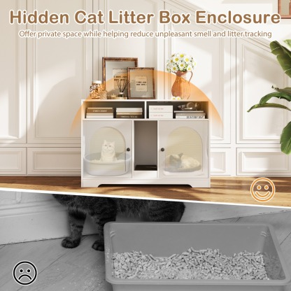 Furfurst Cat Litter Box Enclosure with Storage and Double Rooms for 2 Cats