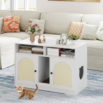 Furfurst Cat Litter Box Enclosure with Storage and Double Rooms for 2 Cats