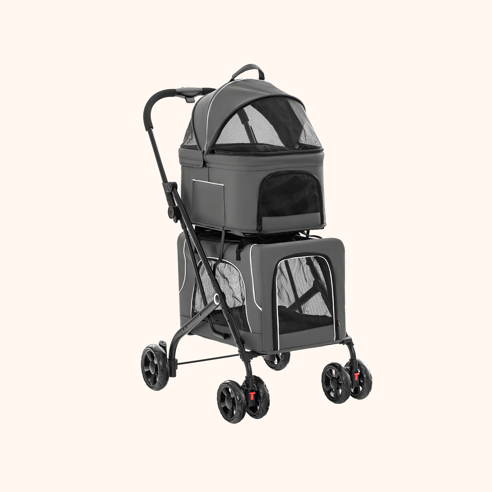 Furfurst Double Pet Stroller Foldable 3-in-1 Dog Stroller with 2 Detachable Carriers